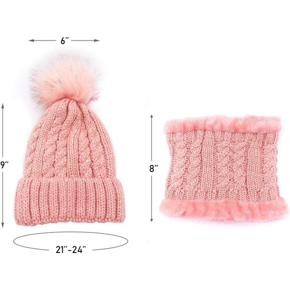 Womens Girls Winter Knit Beanie Hat and Scarf Set Warm Pom Pom Ski Set - Picture 3 of 7